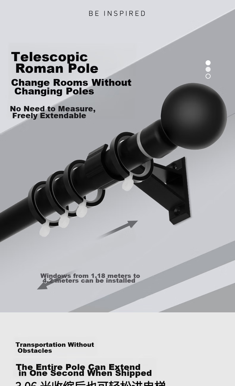 Mutang Extendable Curtain Rod, Roman Blinds Track, Top-Mounted Drilling, Thickened Aluminum Alloy Curtain Rod, 1.68-3.06M 1