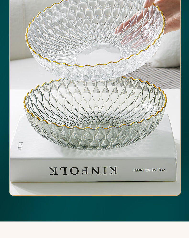 BJ Fruit Plate, Snack Plate, Household Imitation Glass Fruit Plate, Dried Fruit Plate, Serving Tray, Candy And Nut Plate, Wavy Pattern Transparent White 2