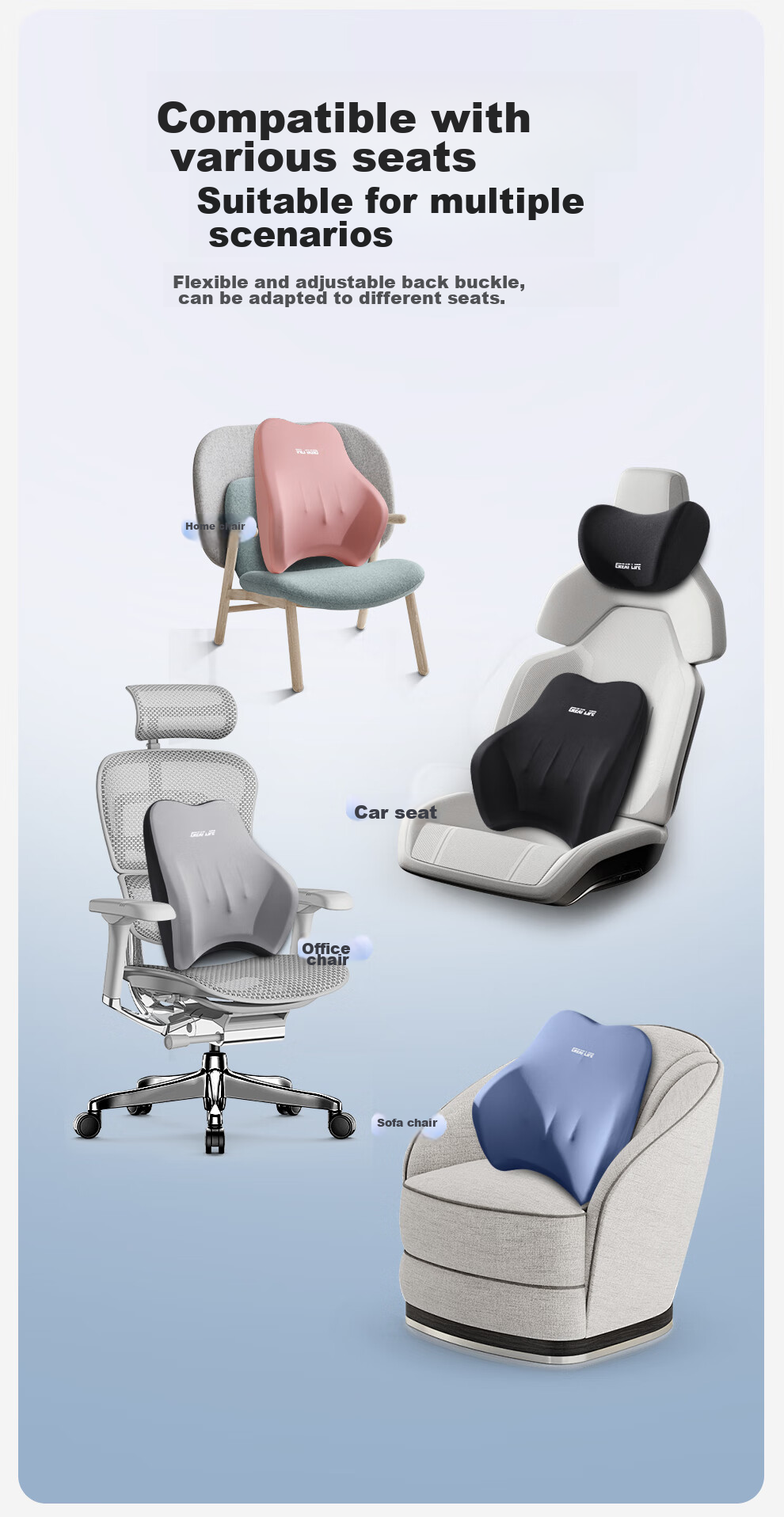 GREAT LIFE Car Headrest And Lumbar Support Set with Memory Foam Neck Pillow And Waist Cushion, In-Car Neck Protection And Lumbar Support Pad 10