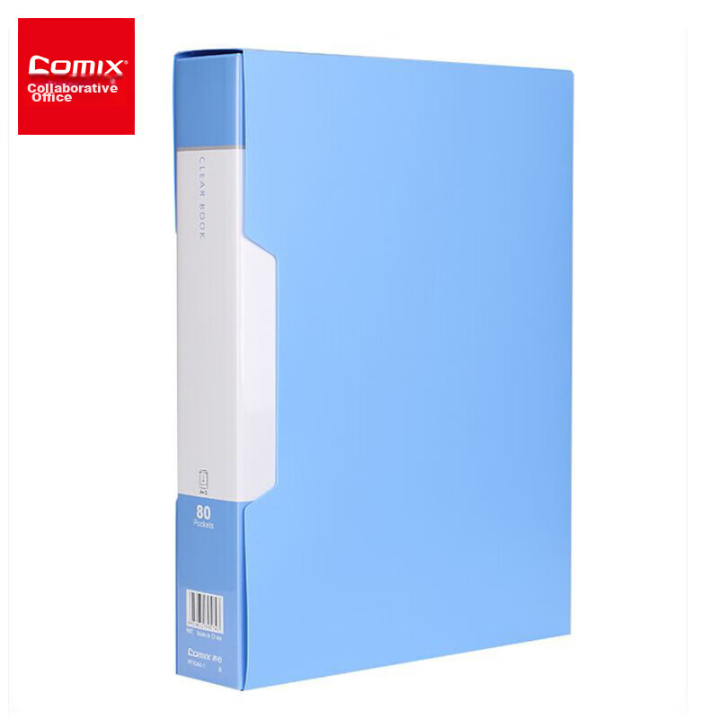 COMIX A4/80-Page Document Folder with Cover, Loose-Leaf Organizer with Pockets, File Folder for Students' Exam Papers And Subject Storage, Blue PF80AK-1