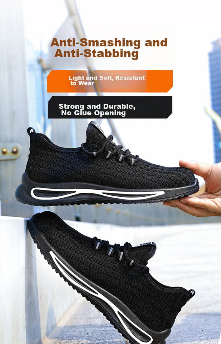 JUNBU Safety Shoes for Men with Steel Toe Cap, Anti-Smashing, Puncture-Resistant, Wear-Resistant, Comfortable, Safety Construction Work Shoes A1080F Size 39 1