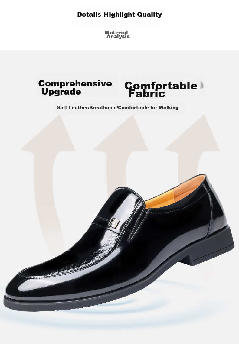 LAORENTOU Leather Dress Shoes for Men, Formal Patent Leather Shoes, Wedding Groom Shoes, Pointed Toe Slip-On Shoes, LA13087, Black, Size 39 6