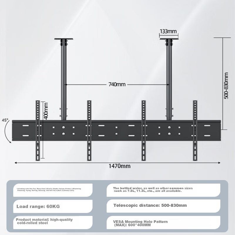 Yizhigu TV Multi-Screen Mount, Compatible with 32/40/43 Inch, Universal Double-Double Dual-Rod Ceiling Mount, Customizable Hanging Bracket for Bubble Tea Shops, Supermarkets, And Airports 1