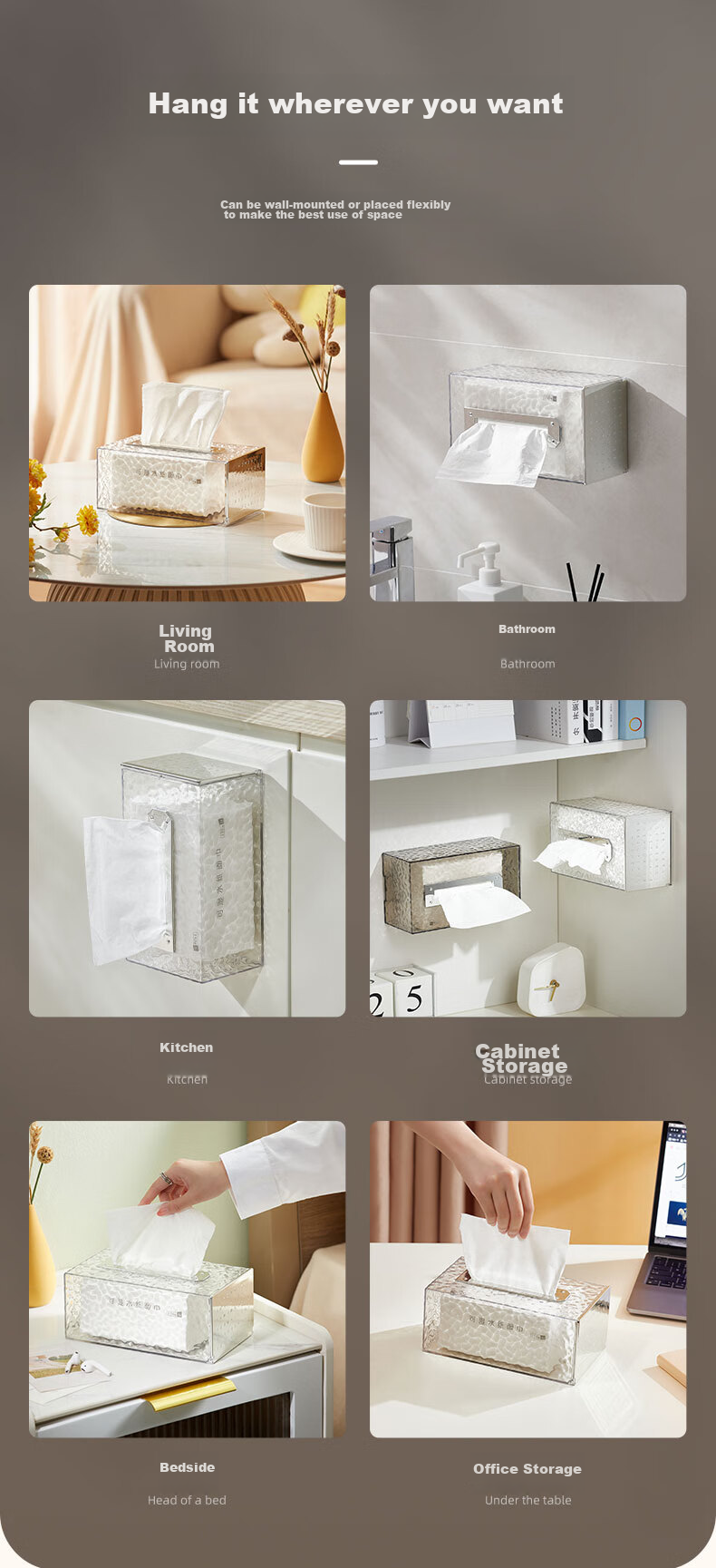 Bydoll Facial Tissue Storage Box, Wall-Mounted Anti-Drop PET Material Adhesive Holder for Bathroom And Living Room 8