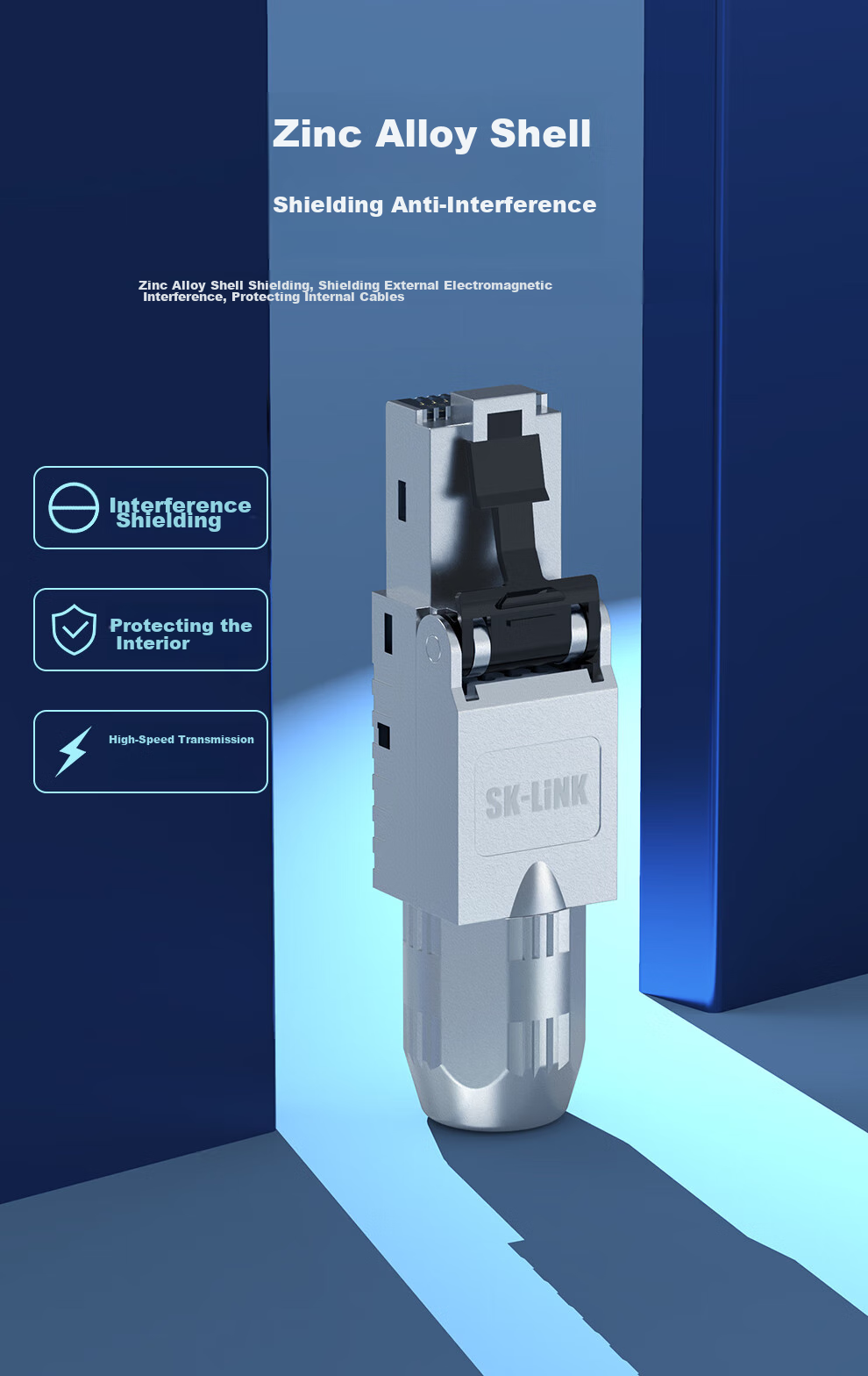 SK-LINK Cat7 Toolless Crystal Head, Engineering Grade CAT7 Unshielded RJ45 Computer Network Cable Connector, No Crimping Required Crystal Head, Single Pack 6