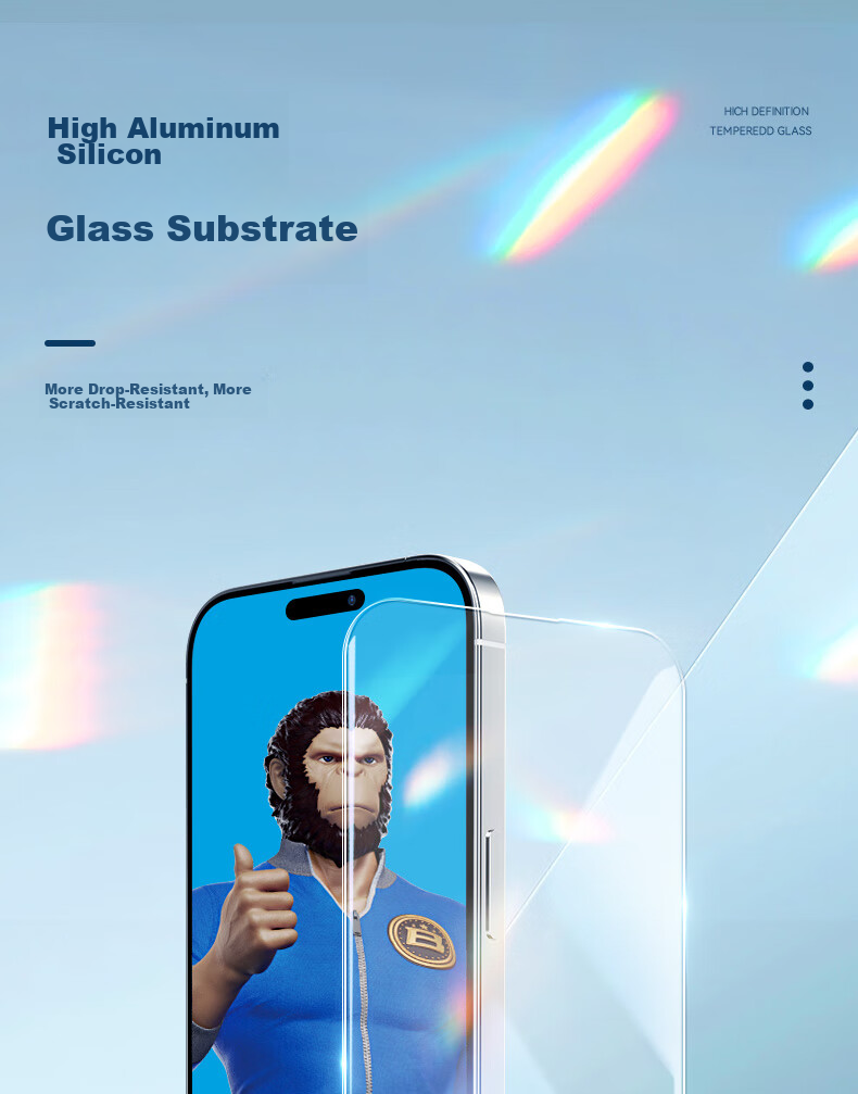 BLUEO Tempered Glass Screen Protector for Apple IPhone 15/14 Pro, Fully Transparent, Full-Screen High-Definition Anti-Drop Protective Film 2