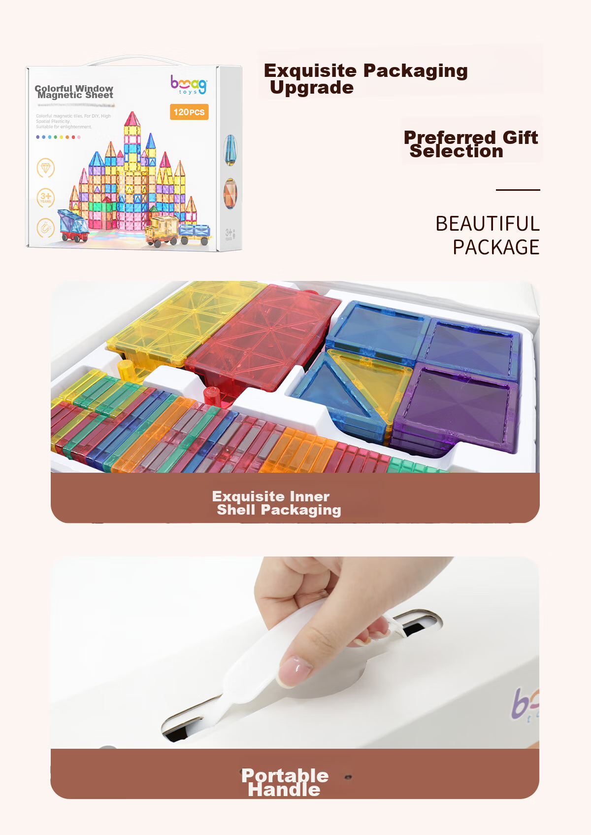 Bmag Diamond Pattern Colored Window Magnetic Building Blocks Puzzle, Baby Enlightenment Toy, Children's Educational Birthday Gift Box, 100 Pieces 9