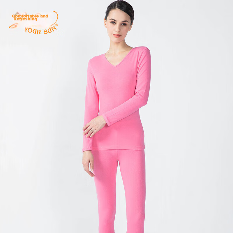 Yiershuang Autumn And Winter [Cotton-Spandex Thin] Women's Thermal Underwear Set, V-Neck Cotton Sweater And Pants, Autumn Top And Bottom