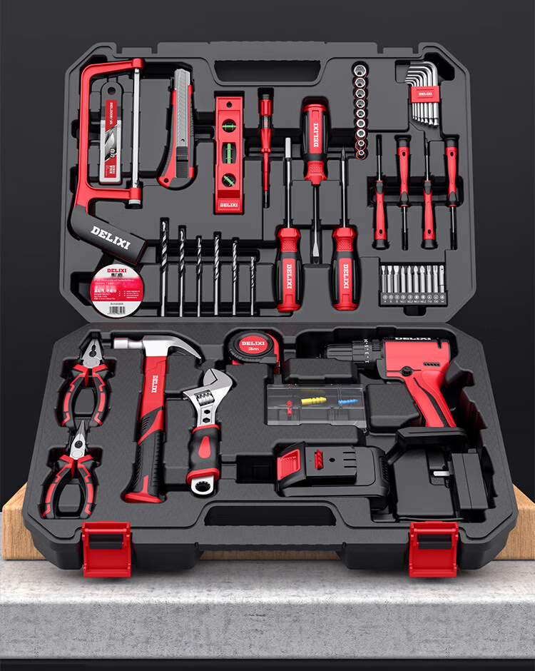 DELIXI ELECTRIC (DELIXI) Multi-Functional Lithium Battery Drill Set, Household Toolbox, Hardware And Electrical Tools, Woodworking Special Repair Kit 10