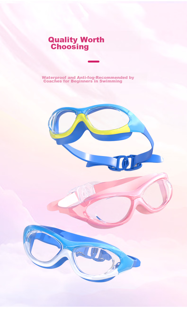 Jiehu Kids Swimming Goggles and Cap Set HD Waterproof Anti-Fog Unisex Professional Swimming Gear Protective Diving Glasses Set 1
