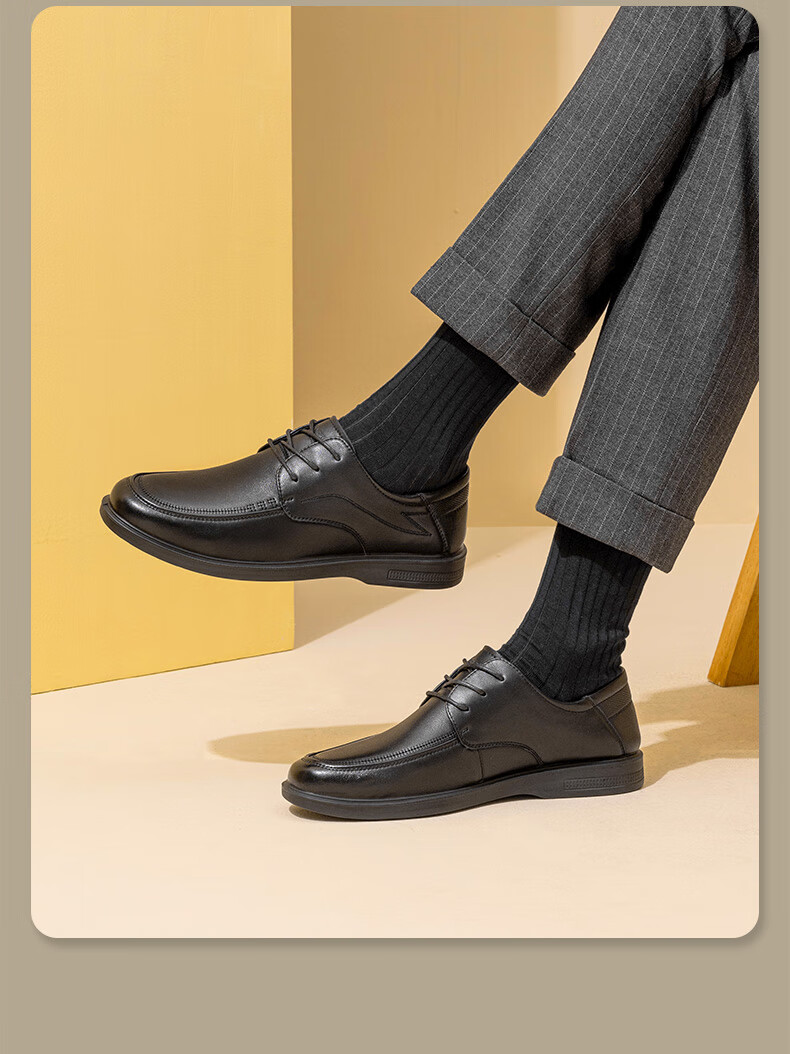 LAORENTOU Men's Lace-Up Leather Formal Shoes, Business Casual Dad Shoes, Round Toe Wedding Shoes, LA11505, Black, Size 40 5