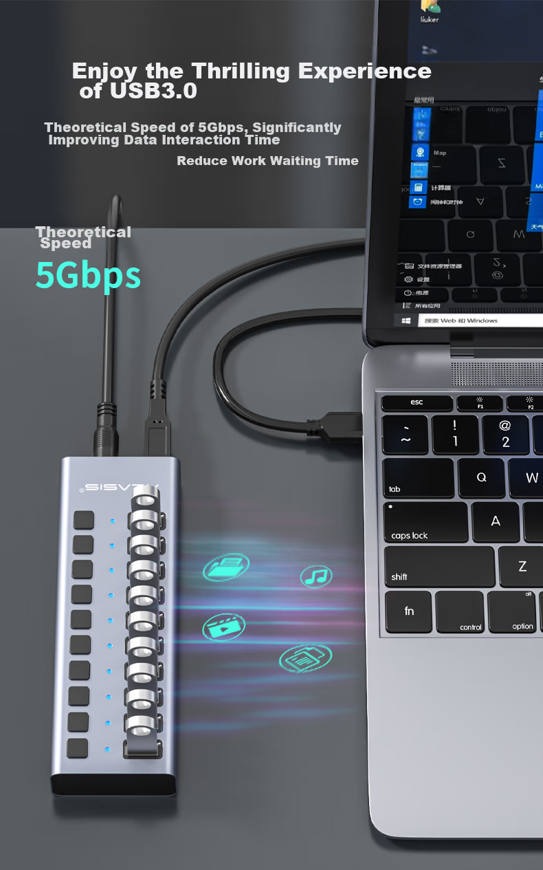 Acasis USB 3.0 Hub, One-To High-Speed Expansion HUB Duplicator Cable, Desktop And Laptop Multi-Port Adapter Expansion Dock HS-707MG 4