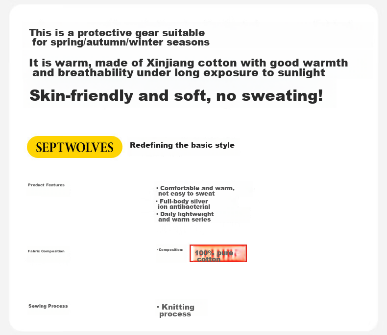 SEPTWOLVES [100% Cotton] Pure Cotton Autumn Undershirt for Men, Autumn And Winter Base Layer, All-Cotton Top, Long-Sleeve Thermal Underwear, Cotton Sweater 1