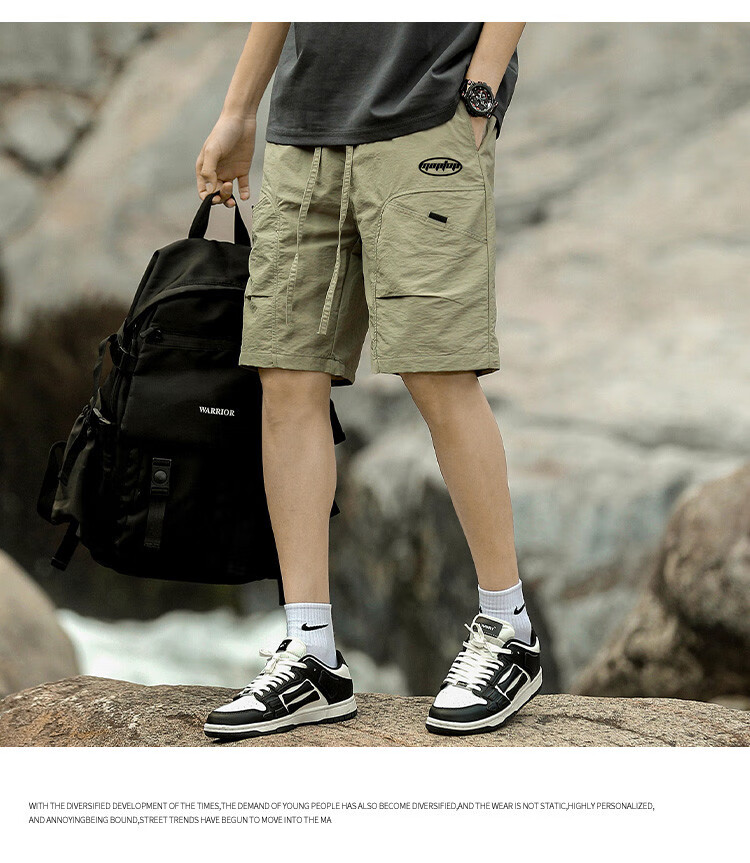 MMOPTOP Japanese-Style Outdoor Work Shorts for Men, Summer Trendy Straight-Leg Sports Casual Loose Pants CH04 Light Green 2XL 18