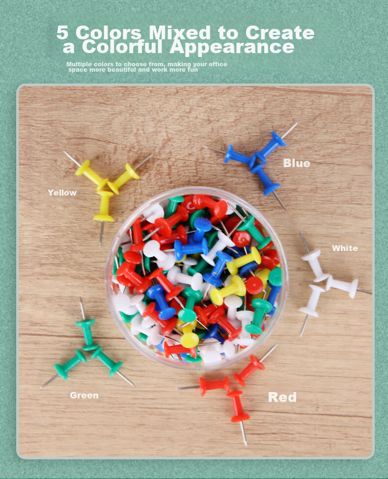 Youbili Colored T-Pins, Cork Board Pushpins, Drawing Pins, 200 Pieces/tube, 22*9mm, 4353 4