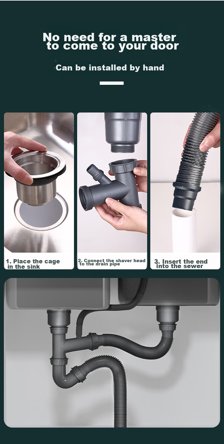 MEJUE Kitchen Sink Drain Assembly with Overflow Hole, Drain Stopper And Drain Pipe Set Z-02319 3