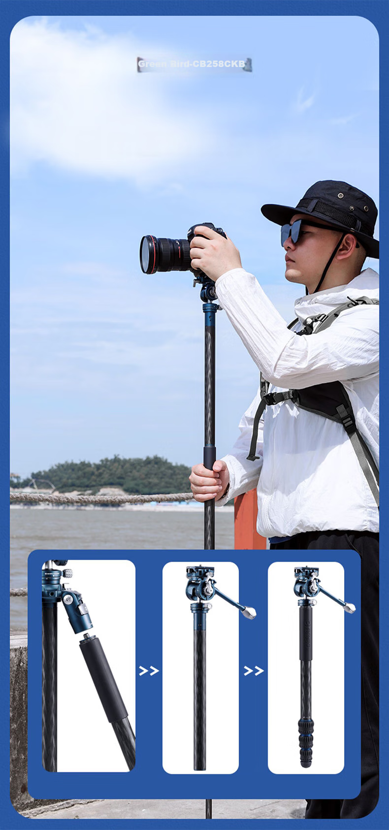 Benro CB259CFK, Professional Photography And Video Live Streaming Dual-Level Tripod with Handle, Hydraulic Head, Mirrorless And DSLR Camera Portable Plate Clamp Flat Tube Carbon Fiber Tripod Kit 10