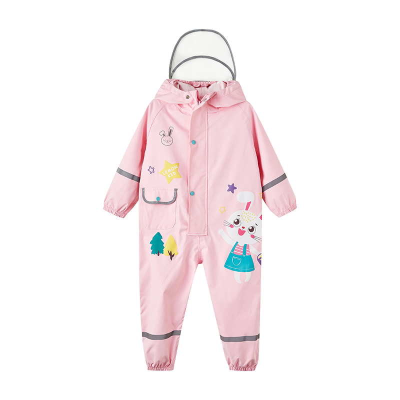 Lemonkid Children's Raincoat for Boys And Girls, Baby Rain Poncho, Elementary School Student Rain Gear, Tina Rainbow Star Rabbit One-Piece, Size L