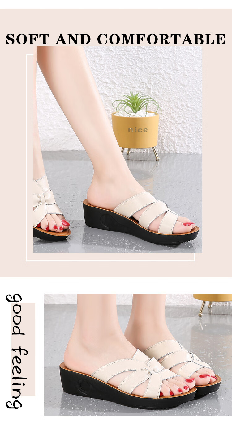 Pounise Women's Fashionable Wedge Sandals, Comfortable Versatile Open-Toe Thick-Soled Mom Slippers PDX-0520 White 35/225(1.5) 7
