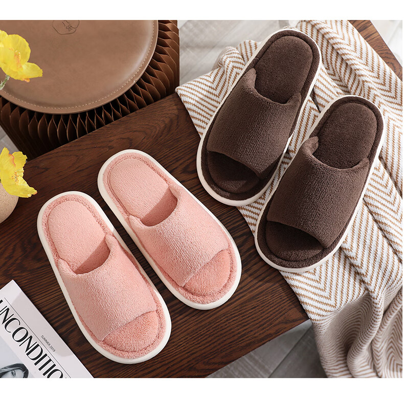 GUOLUOFEI Japanese-Style Wooden Floor Opening Cotton Slippers, Women's Spring And Autumn Soft-Soled, Men's Home All-Season Couple Slippers, Gray, Size 44-45 1