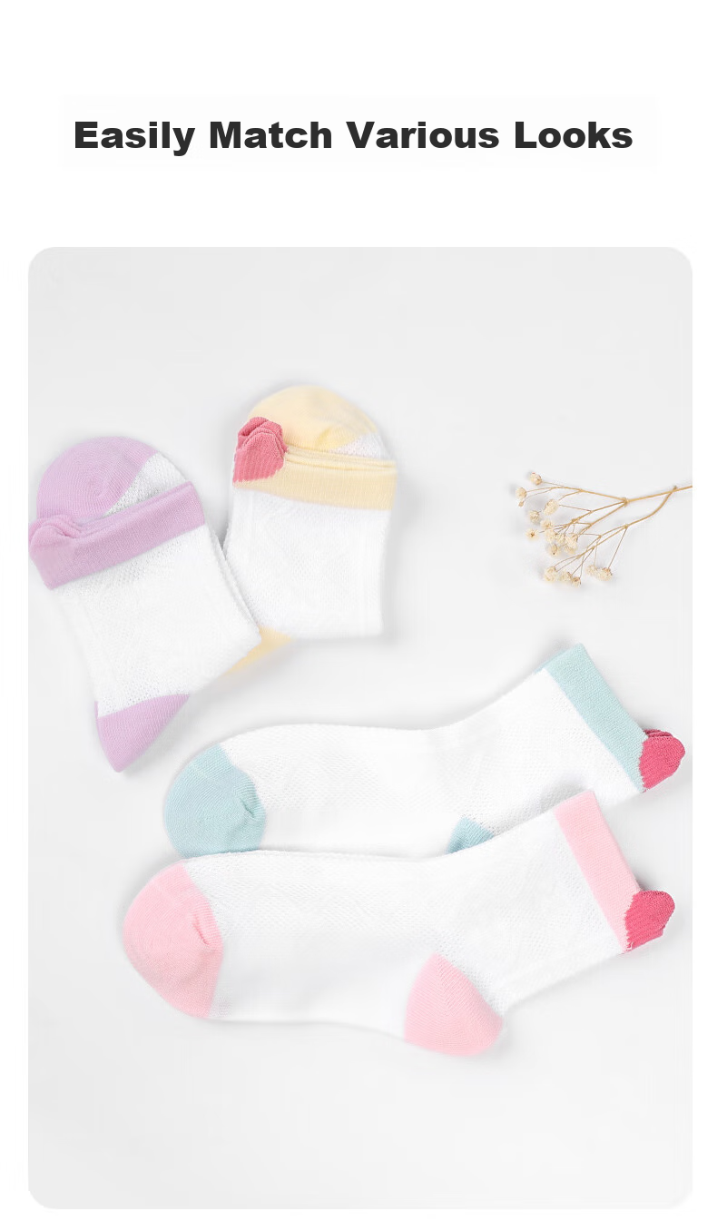 Babi Girls' Socks, Summer Thin Cotton Socks, Big Girls' Baby Spring And Autumn Mesh Socks, Children's Mid-Calf Socks, Size 16-18 7