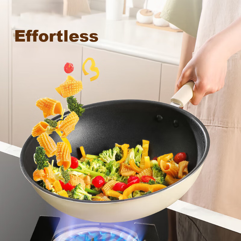 SUPOR Wok 32cm Non-Stick Pan Flat Bottom Household Stir-Fry Pan Antibacterial Wok Compatible with Gas And Induction Cooktops VC32SP05