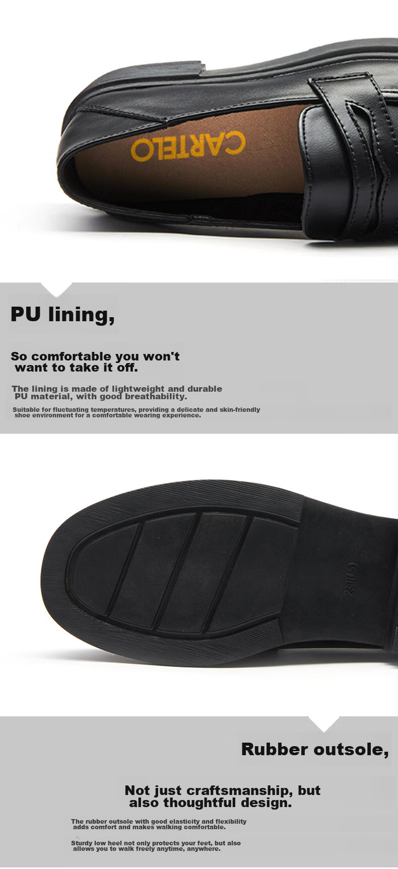 CARTELO Women's Slip-On Leather Shoes, Black British Style Loafers, KDLYJ-WF120, Black, Size 36 5