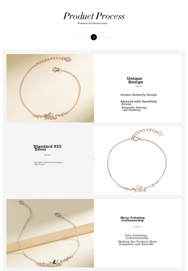 Grace Girl Butterfly Bracelet for Women, Rose Gold Niche Silver Jewelry, Simple And Practical Gemstone Birthday Gift for Girlfriend 4