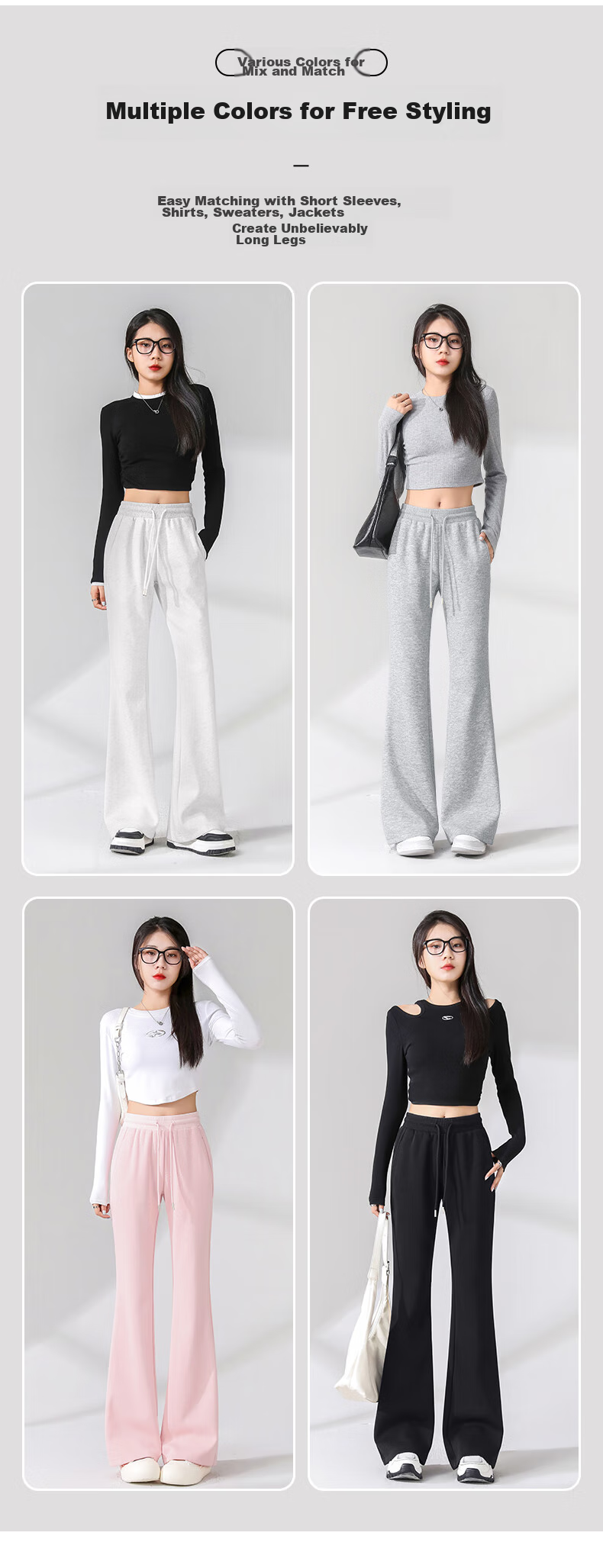 Baleno High-Waisted Flared Pants for Women, Spring And Autumn 2026, Elastic Waist, Slightly Flared Casual Long Pants, Fashionable Black Harem Pants 9