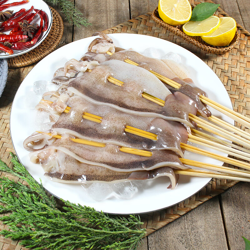 富海锦鱿鱼半支串净重440g10-12串 轰炸大鱿鱼烧烤火锅食材海鲜软足送礼