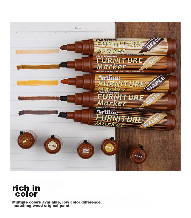 [Back to School Essential] Shachihata Artline Wood Furniture Wood Grain Pen for Old Furniture Renovation And Scratch Repair, Square Tip, 2.0-5.0mm, MAPLE Light Brown EK-95 6