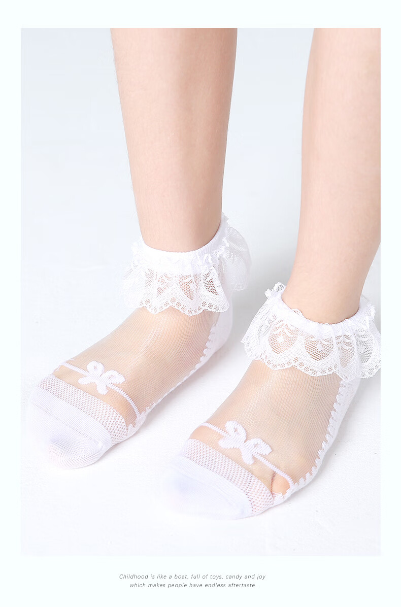 Barbie Girls' Socks, Children's Summer Thin Silk Stockings, Cotton Socks, Girls' Lace Trim Crystal Socks, Princess Summer Socks 12