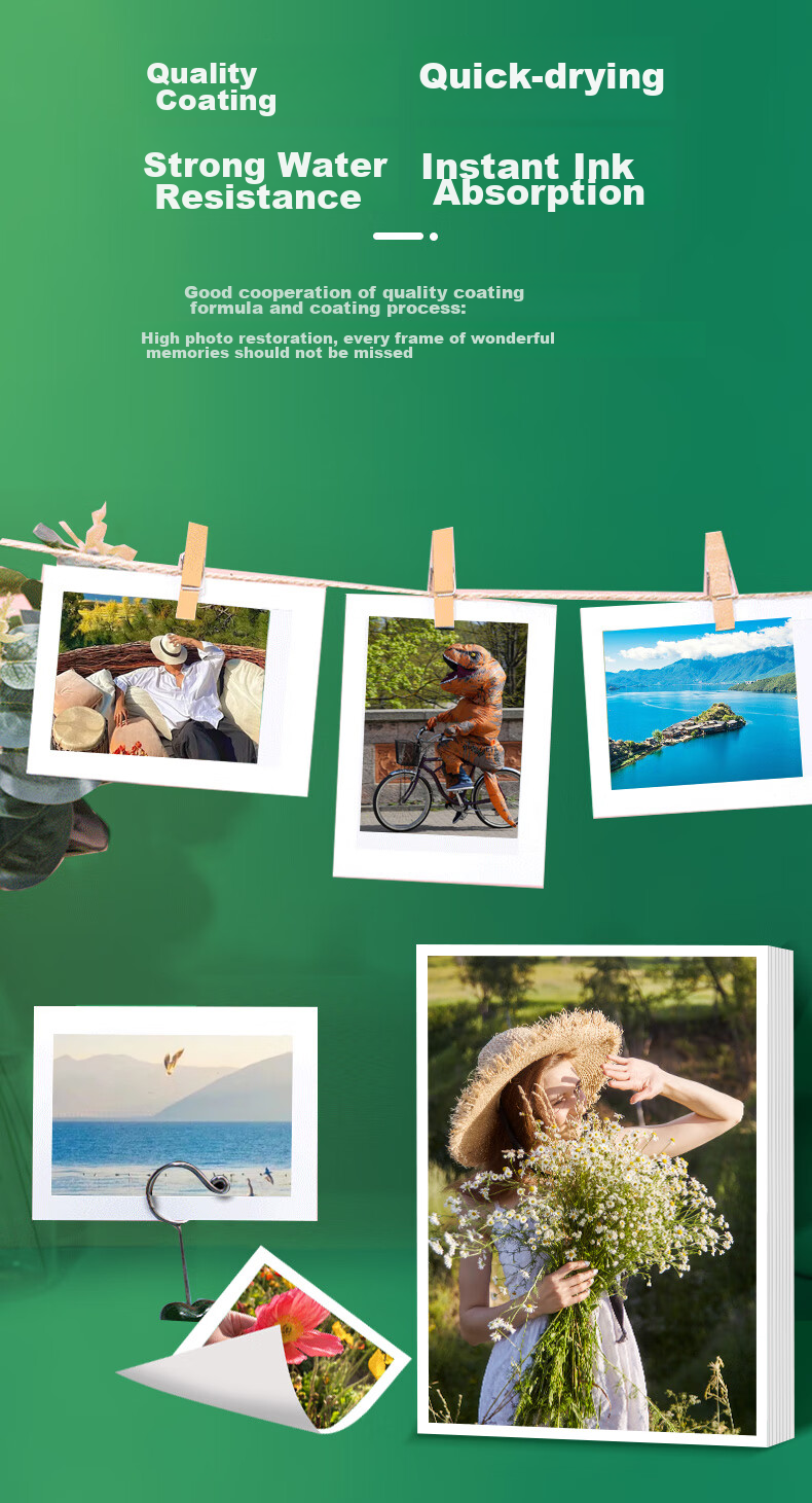 TANGO Photo Paper 230g High Gloss Inkjet Printing Paper 4R/6 Inch Landscape Photo Travel Record Flyer Photo Paper Printing 20 Sheets/pack New Green TANGO 6