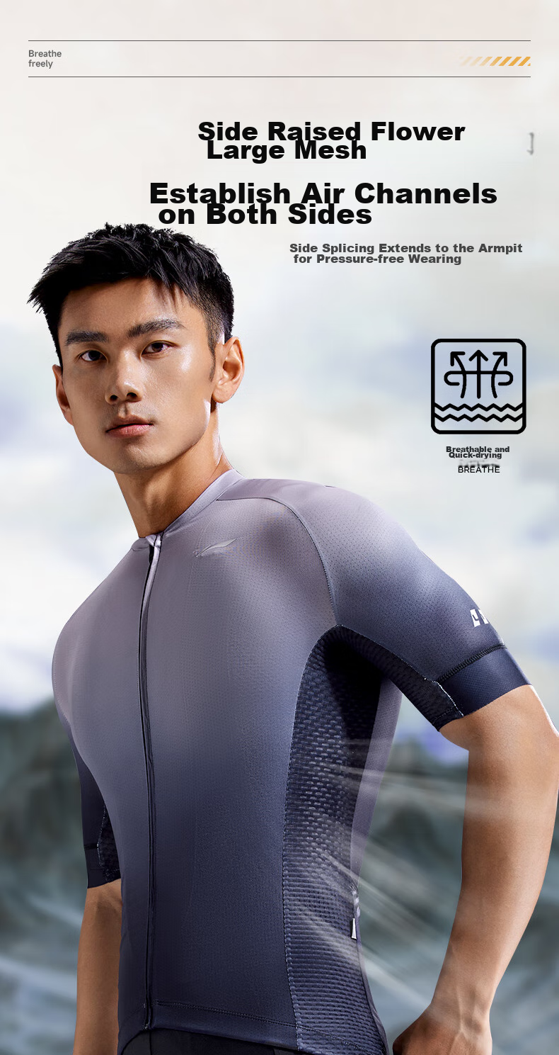 Li-Ning Cycling Jersey Short-Sleeve Top for Men, Summer Quick-Dry Breathable Sweat-Wicking Road Mountain Bike Cycling Shirt 5