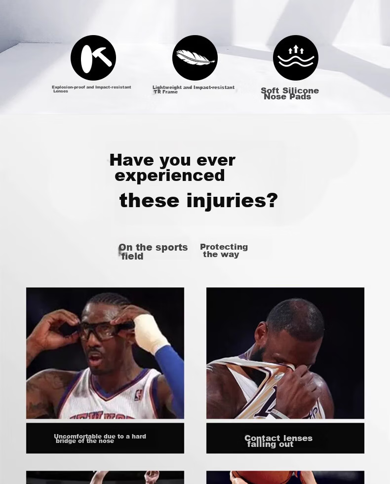 Cuntiandaofu Basketball Glasses, Anti-Blue Light Glasses, Outdoor Sports Protective Goggles, Non-Prescription Glasses, Black Frame with Blue Temple + Sports Nose Pads 2