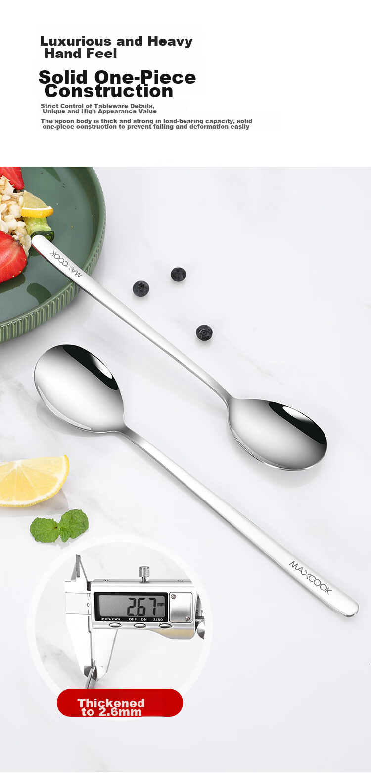 MAXCOOK Stainless Steel Soup Ladle And Spoon Set, Extra Large Thick Round Serving Spoons for Rice And Soup, 5-Piece Set MCGC0477 3