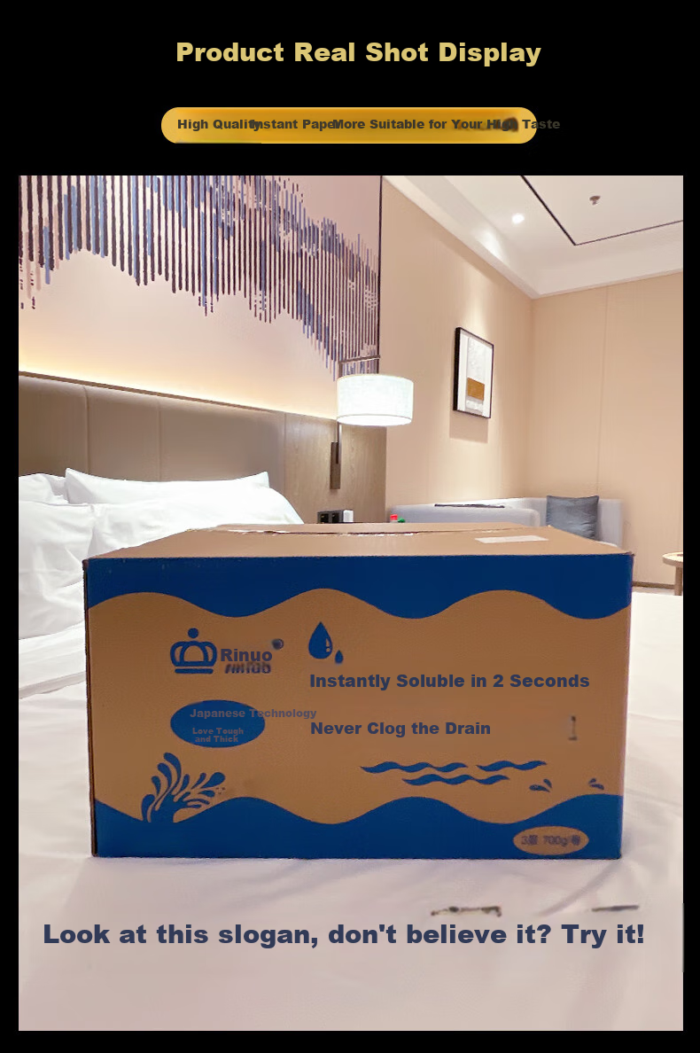 Rinuo Water-Soluble Large Roll Toilet Paper for Hotels, Commercial Use, Quick-Dissolving, 3-Ply, 700g, 1 Box of 12 Rolls 9