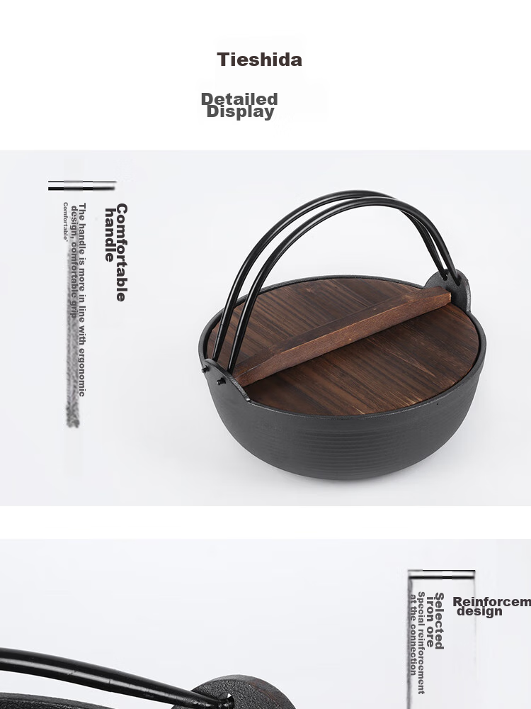 Telssida Japanese Cast Iron Sukiyaki Pot, Uncoated Thickened Non-Stick Raw Iron Soup Pot, Stew Pot, Meat Stewing Pot, Outdoor Cooking Hot Pot 9