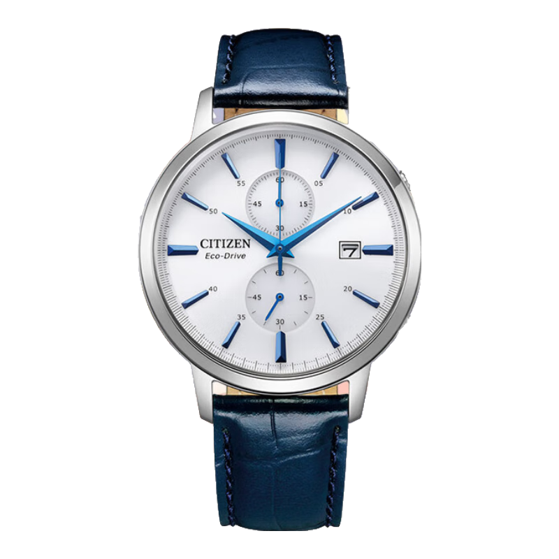 CITIZEN Watch, Eco-Drive Men's Watch with Leather Strap And Small Blue Hands, Fashionable Trendy Wristwatch, Father's Day Gift CA7069-16A