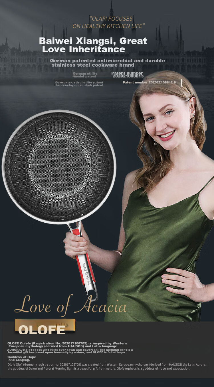 OLOFE Non-Coated Titanium Frying Pan, Titanium Flat Bottom Pan, Yin Zun Third Generation Non-Coated Baby Food Small Frying Pan, 28cm 25