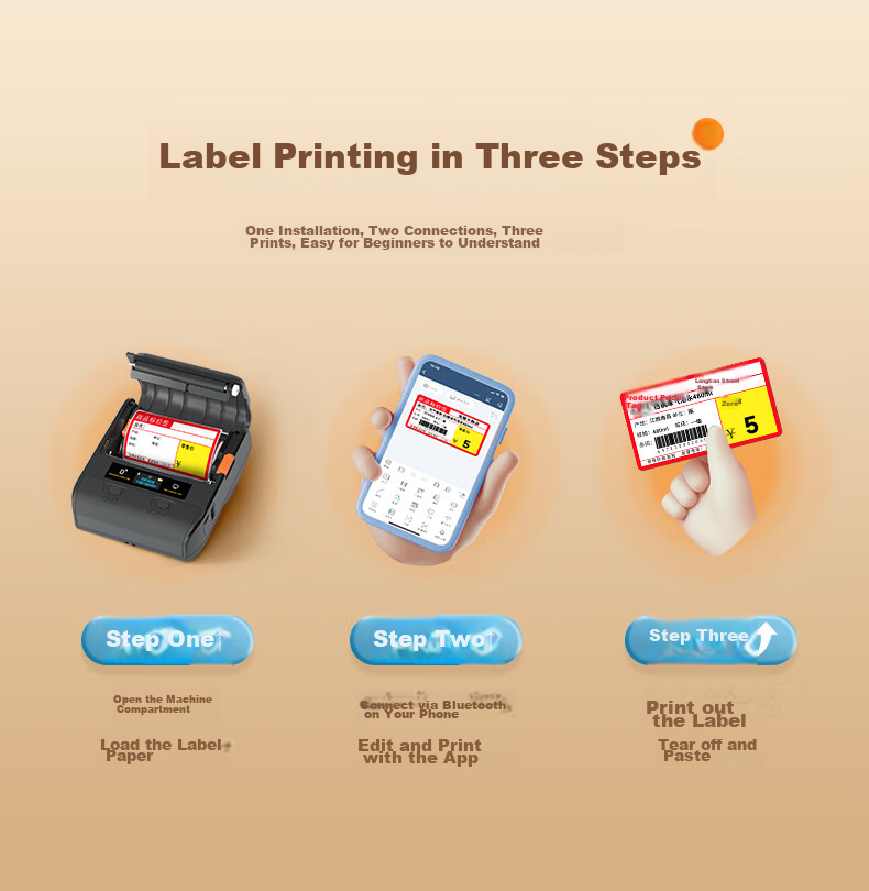 Detong DP30S Supermarket Price Label Printer for Clothing, Jewelry, Food, Handheld Non-Adhesive Portable QR Code Bluetooth Price Gun, DP30S + 7 Rolls Blue Supermarket Labels 6