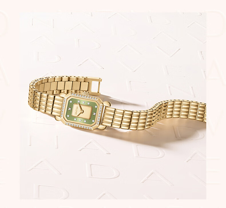 Davena Small Gold Brick Watch for Women, Small Dial Luxury Niche Birthday Gift for Girlfriend, Gold with Green Face 8