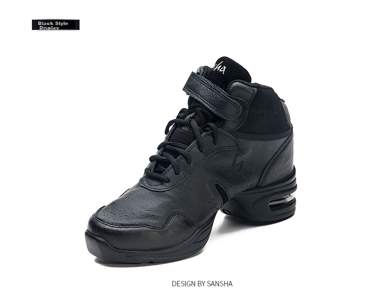 Sansha Sports Dance Shoes with Leather Upper And Air Cushion, Modern Dance Shoes, High-Top Shoes, Square Dance Shoes H52LPI Black Size 38 8