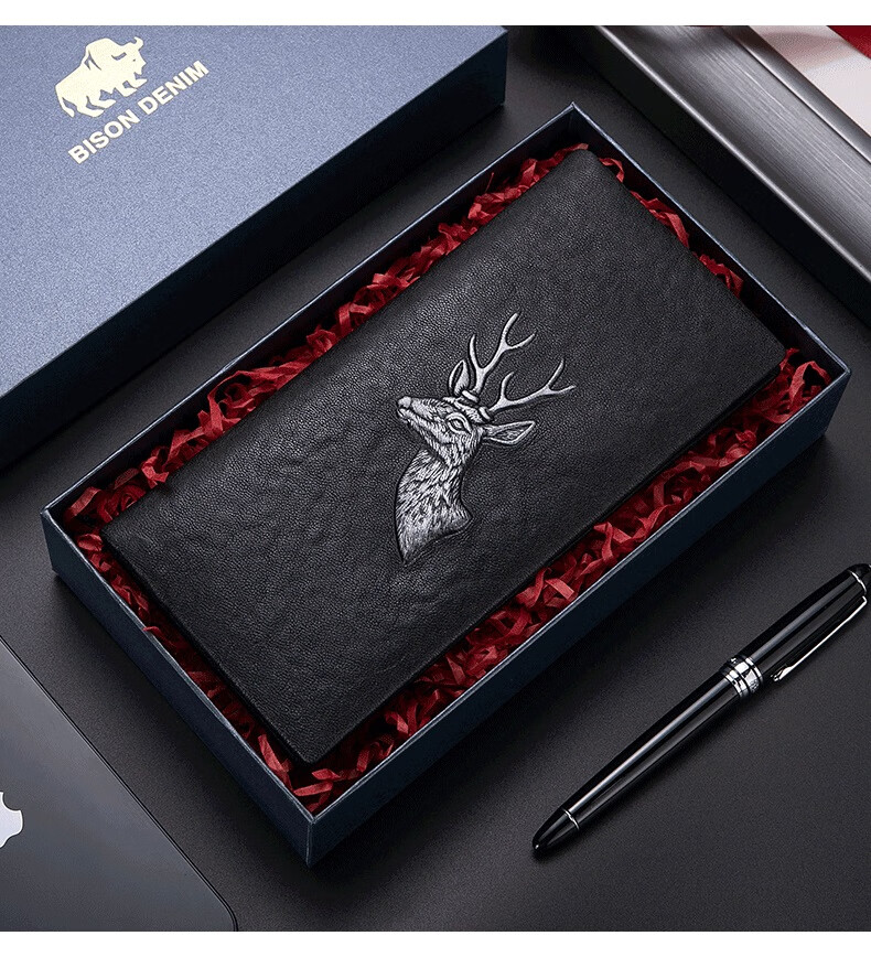 Meizhouyeniou Men's Long Wallet, Genuine Leather Business Casual Deer Head Logo Multifunctional Purse, Birthday Gift for Boyfriend 14