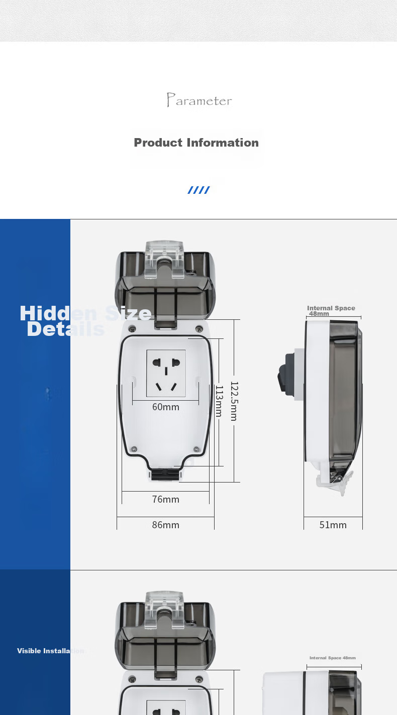 Xiya Smart Toilet Socket, Water Heater Bathroom Leakage Protection Plug, Waterproof Box, Surface-Mounted Outdoor Splash-Proof Box 7