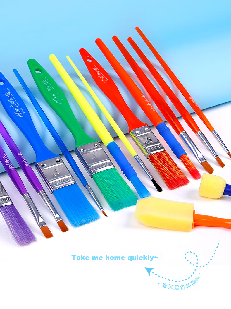 Mont Marte Children's Brush Set, 15 Pieces, Paint Brushes, Sponge Brushes, Watercolor And Gouache Painting Brushes for Kids, Beginner Doodling Brushes 11