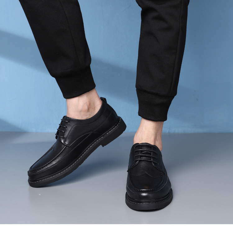 Poitulas Men's Lace-Up Business Casual Shoes, British-Style Carved Brogue Casual Leather Shoes, 3017 Black, Size 38 5