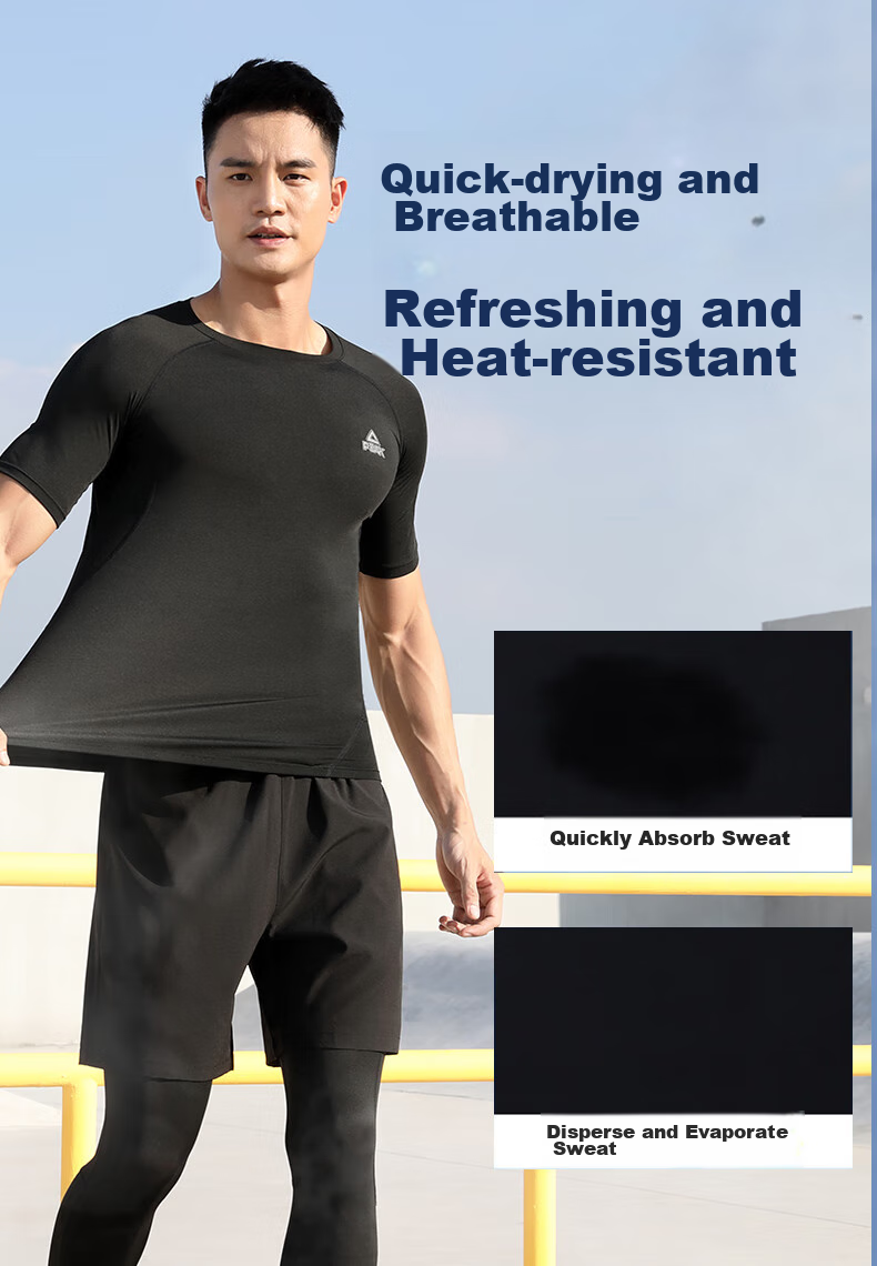 PEAK Fitness Clothing Set for Men, Quick-Dry Shirt, Sweat-Wicking And Breathable, High-Elasticity Badminton Training Three-Piece Set, Black 5