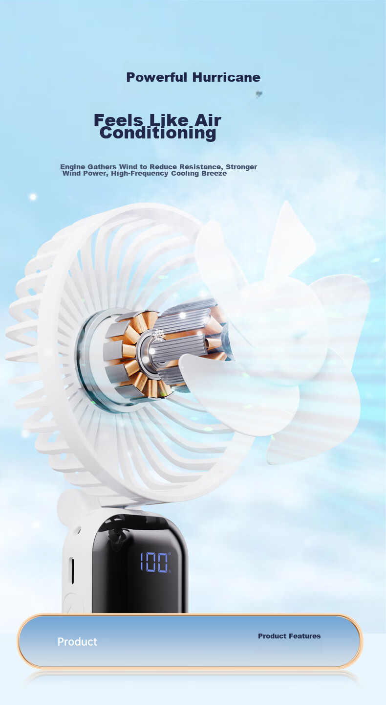 KPD KEEP PURSUING DREAMS Handheld Mini Fan, Multifunctional Smart Digital Display High-Power Portable USB Rechargeable Fan for Office, Dormitory, Desktop And Outdoor Use F01 2400 Blue 7