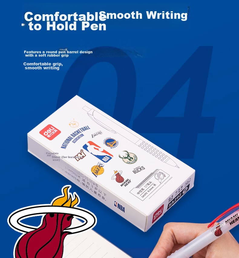 Deli [Best-Selling Product] NBA Quick-Drying Retractable Student Gel Pen, 0.5mm ST Tip, Black, 12 Pcs, SA292 13